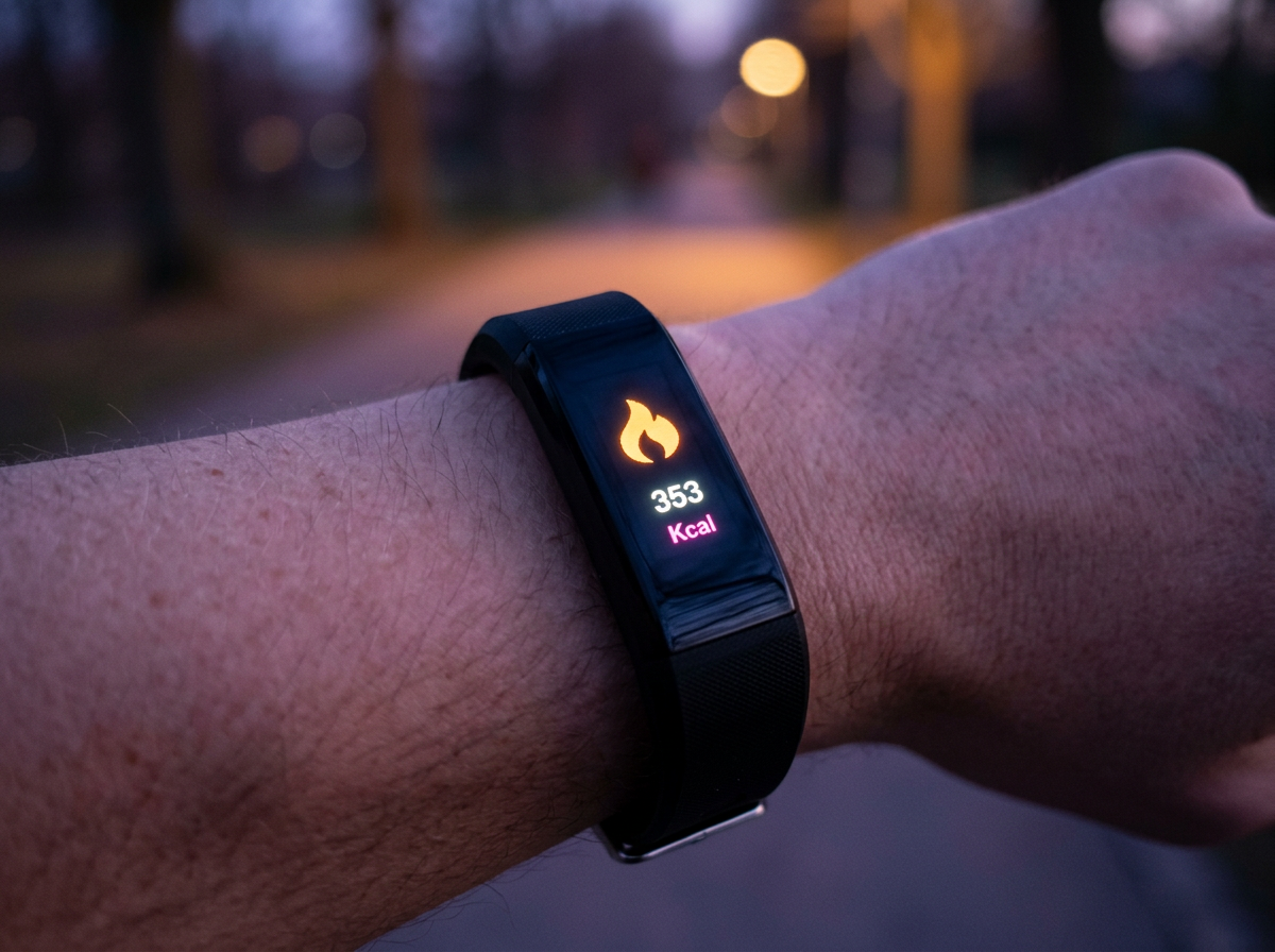 Primer plano de la pantalla del ActiV8 encendida durante un paseo al atardecer